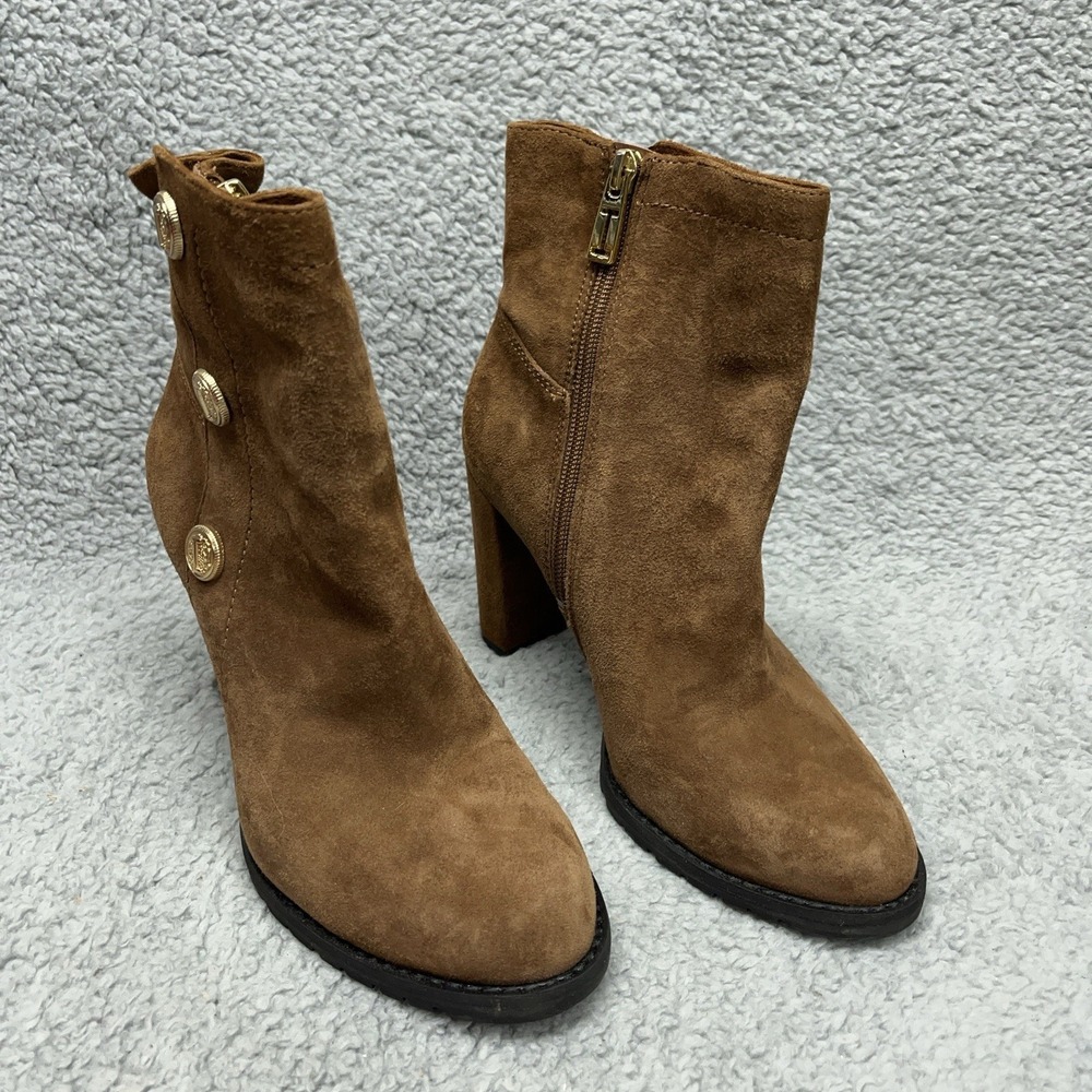 Isaac Mizrahi Gabina Ankle Boots Womens 6.5 M Brown Natural Suede Leather‎ Heels